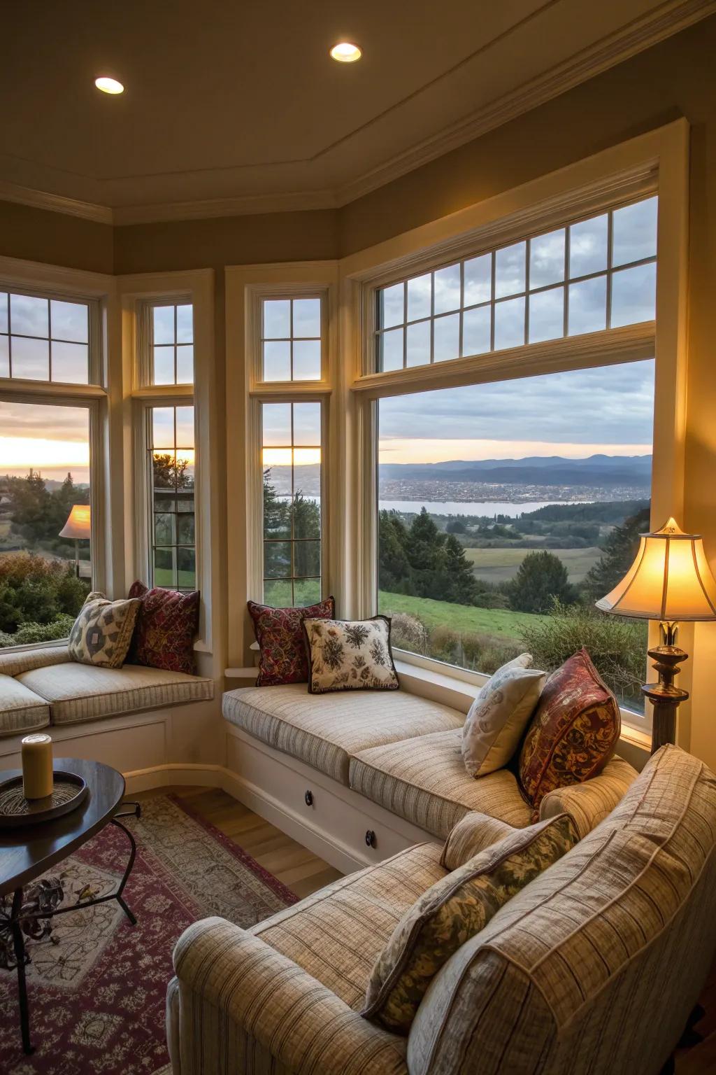 A charming bay window space designed as a peaceful area for rest.