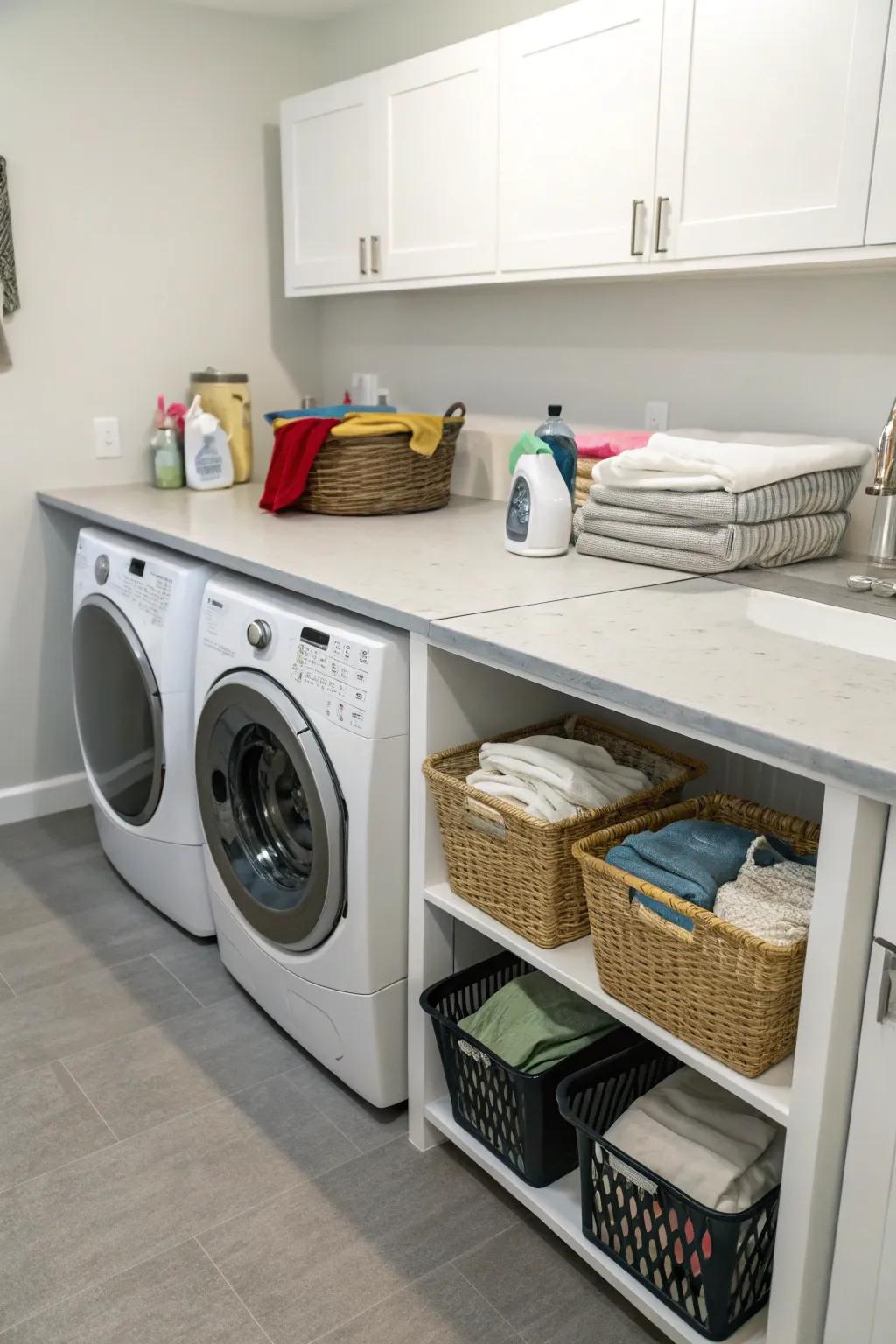 A specific folding station makes laundry tasks more efficient.