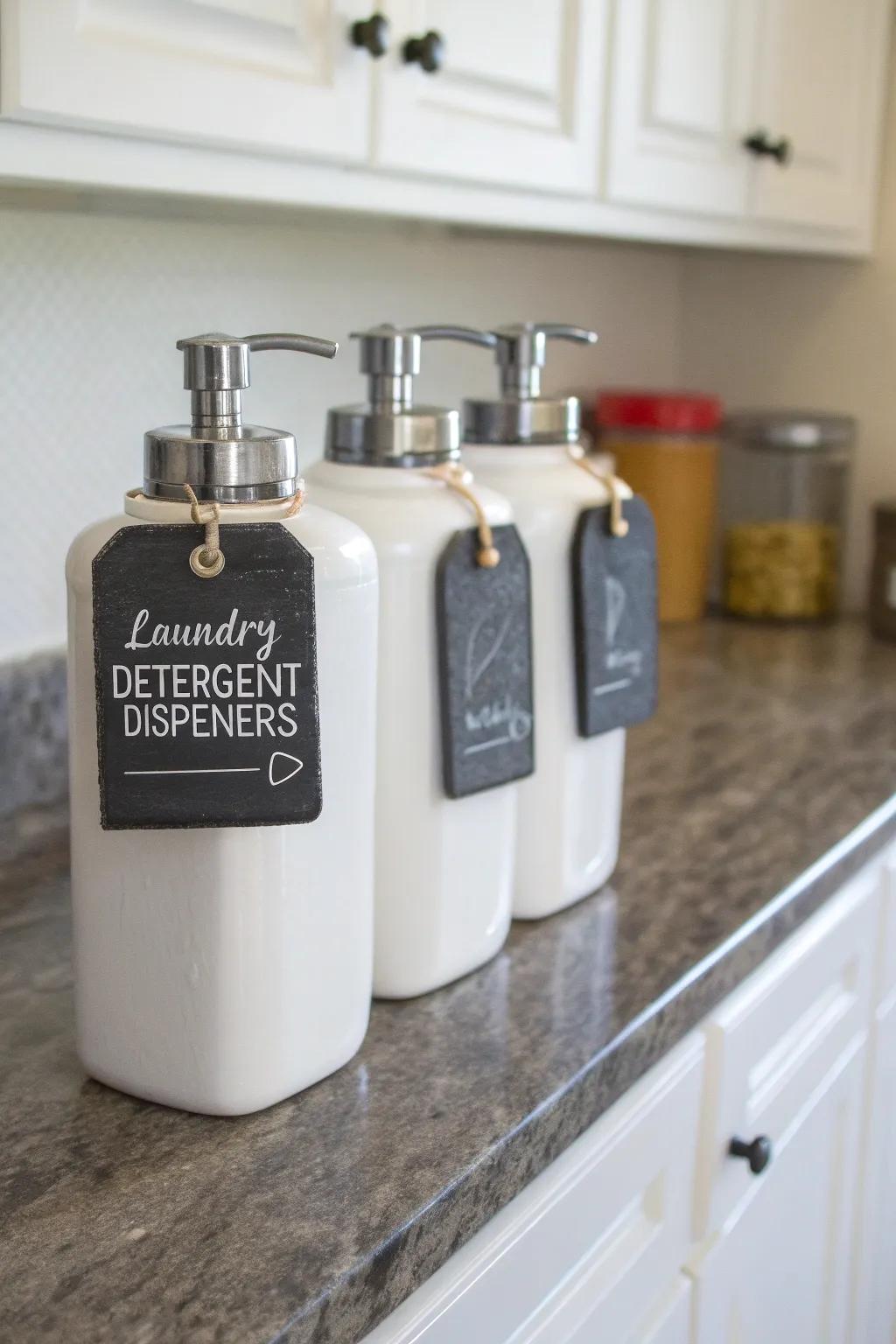 Slate labels deliver a personalized element to detergent dispensers.