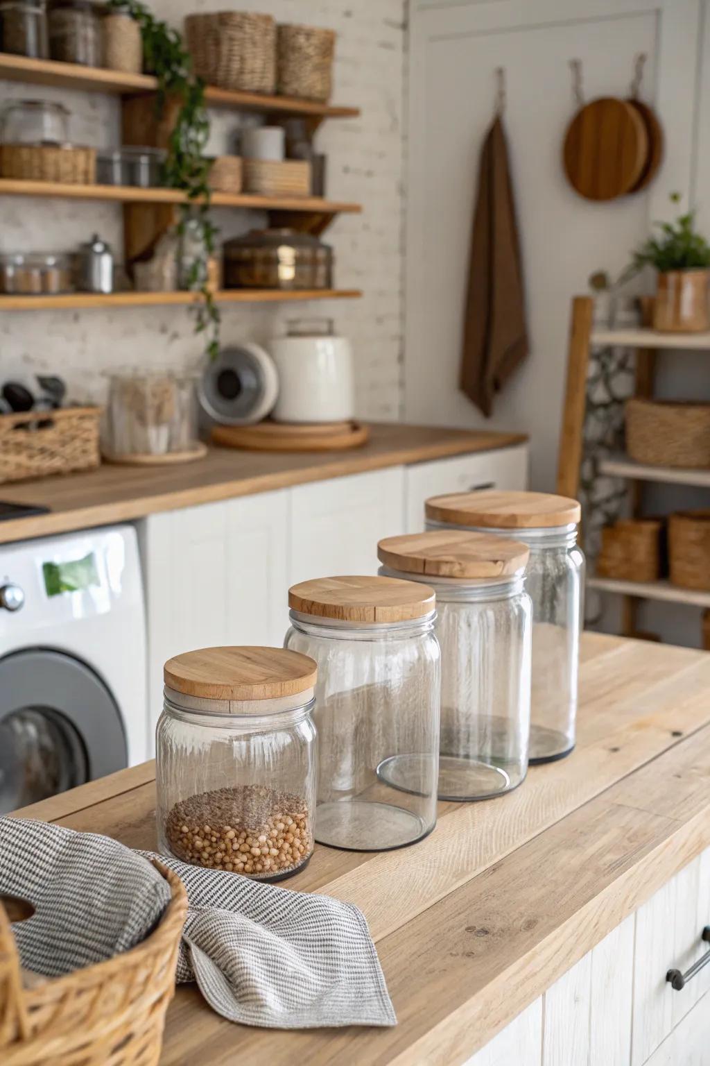Timber tops bring a natural appeal to crystal vessels.