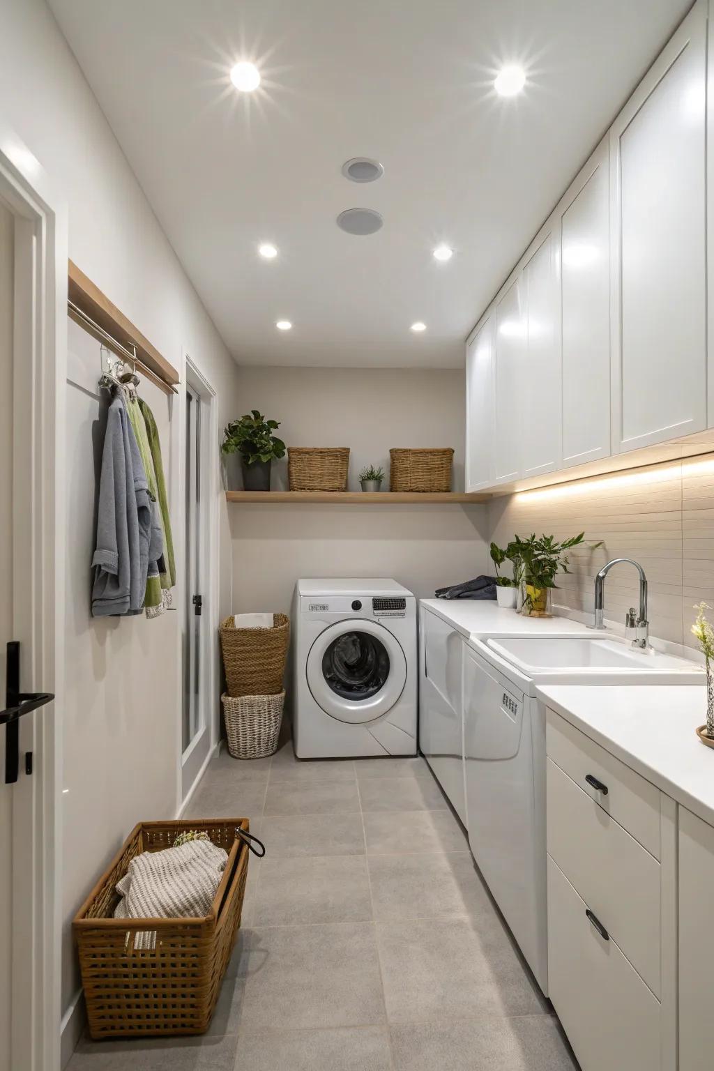 Recessed lighting provides a smooth and uncluttered appearance.