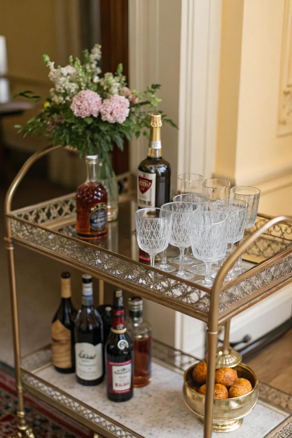 Mobile elegance with a vintage bar cart.