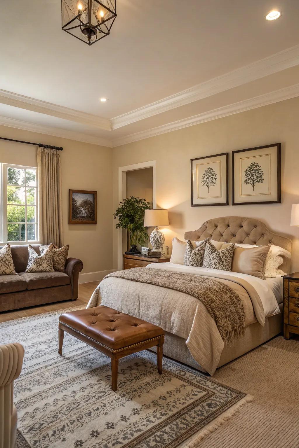 Neutral tones provide a tranquil base for any living room bedroom combination.