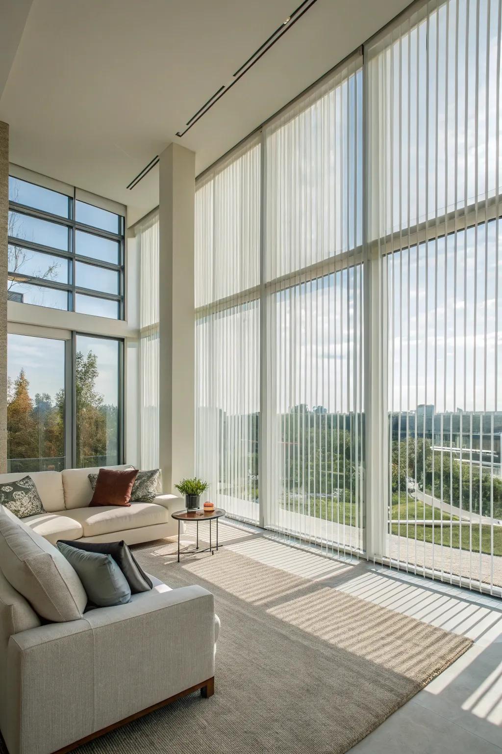 Vertical shades beautifully enhance large windows.