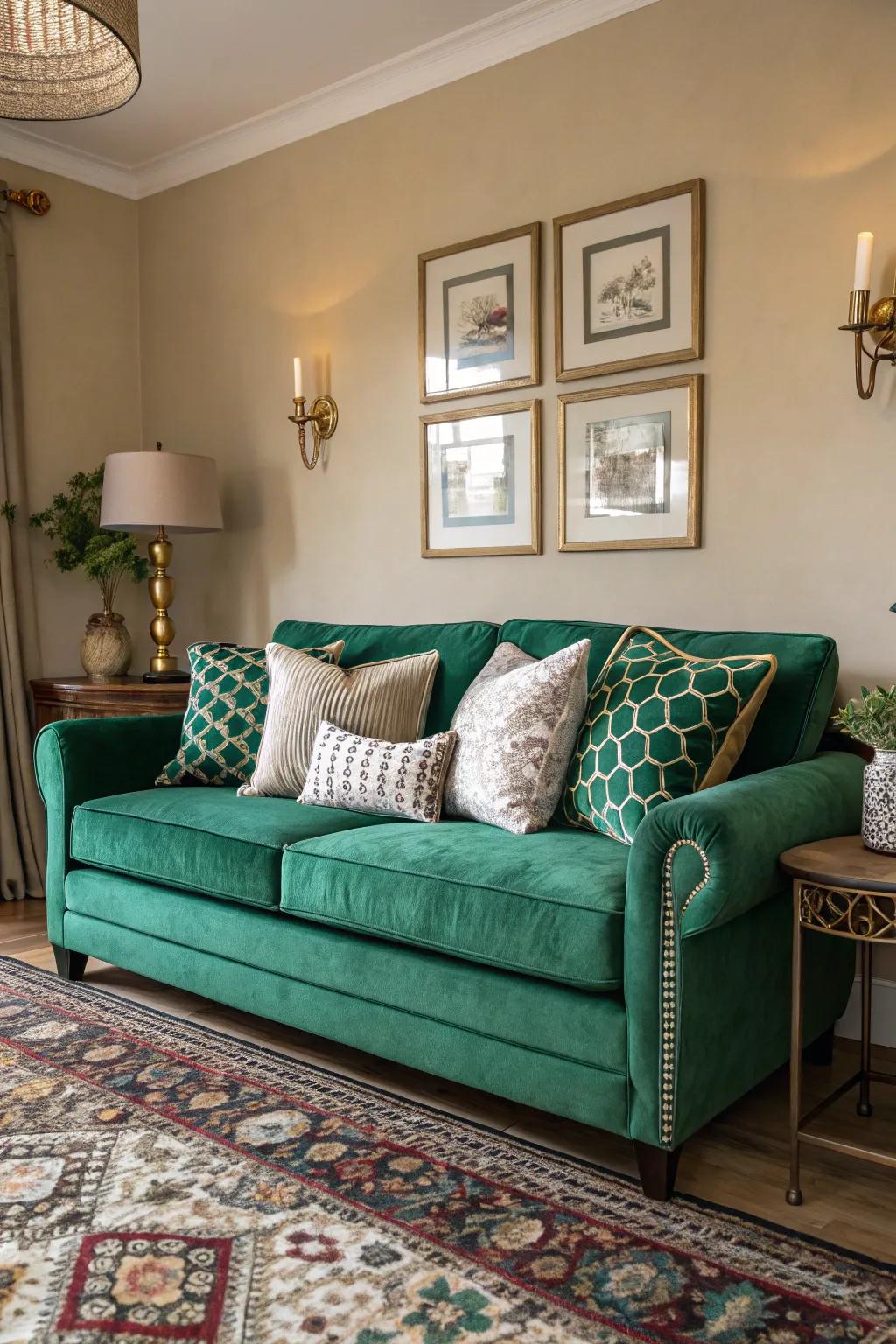 A striking, vibrant couch that captures attention.