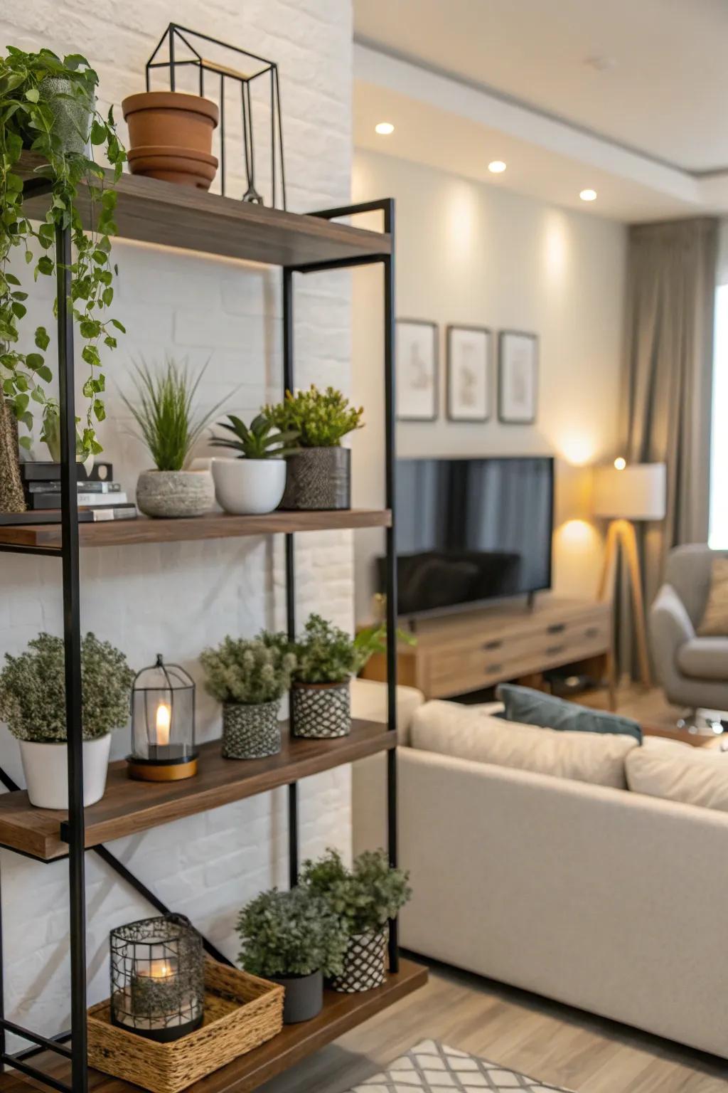 A ledge that appears to float displaying a medley of petite flora.