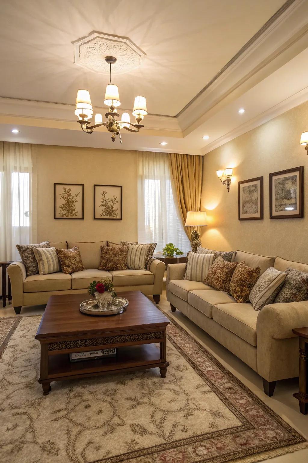 Encourage conversation with a split sectional arrangement.