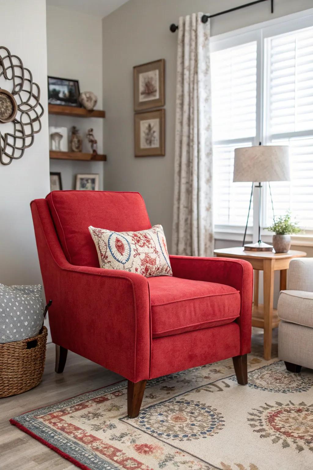 A daring accent chair introduces a splash of hue to any setting.