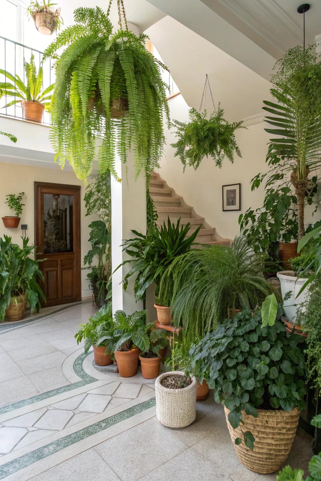 An energetic entrance hall elevated by indoor plants