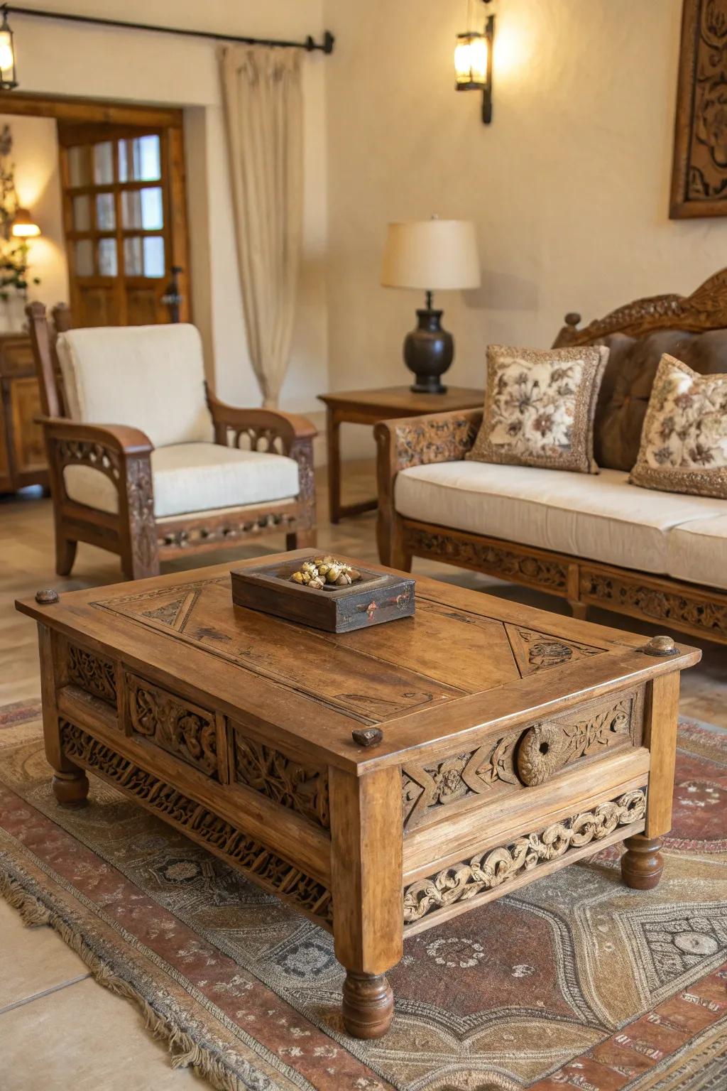 Rustic wooden furniture lends a Western touch to any room.