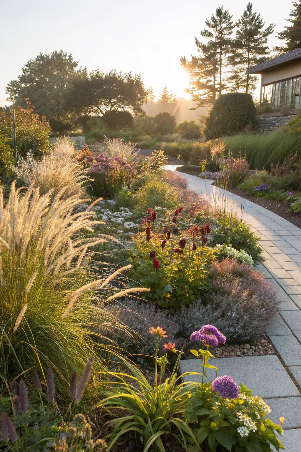 A garden displaying the elegance of layered plants for visual depth.