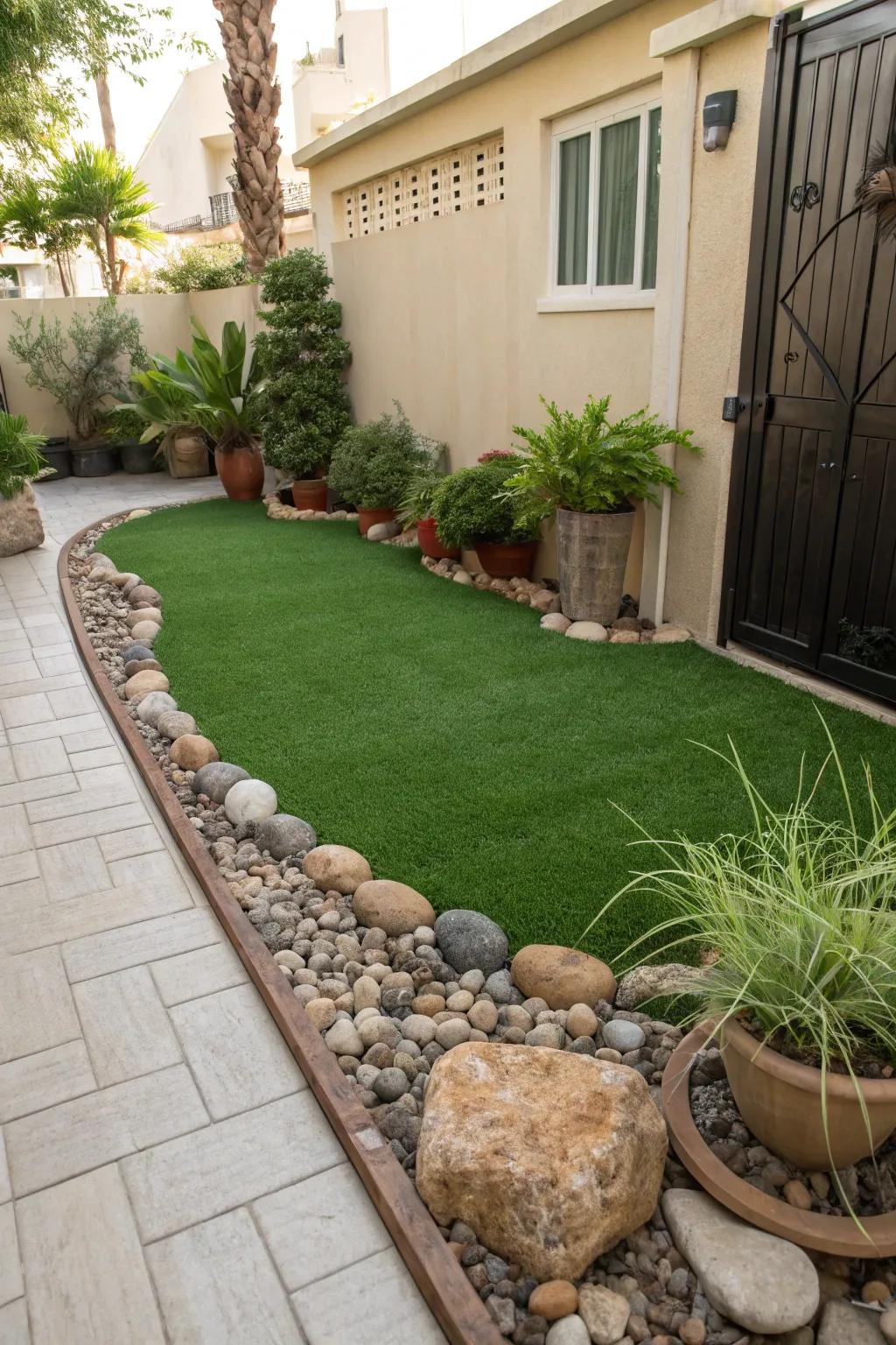 Artificial turf gives a rich, easy-care lawn option.