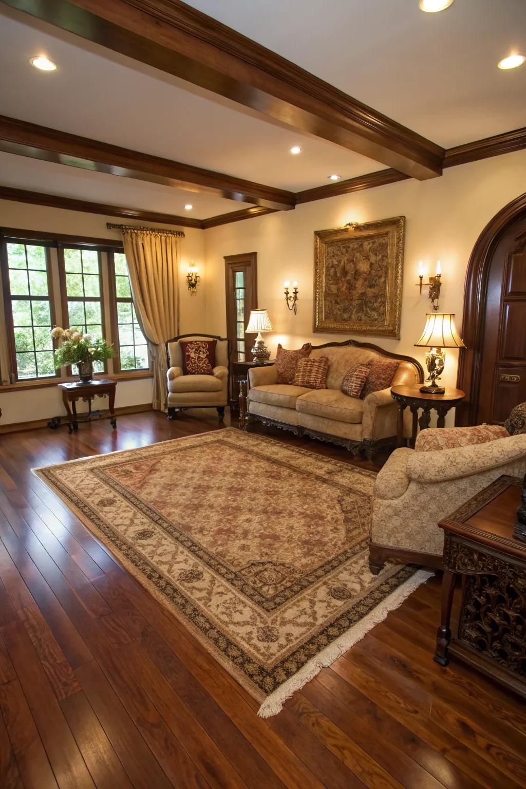 Premium hardwood introduces coziness and elegance to any family area.