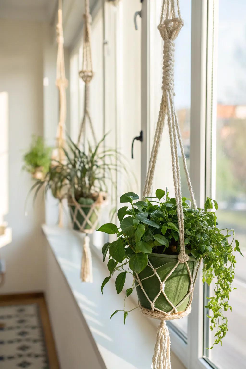 Macrame plant displays bringing vibrancy and panache to a space.