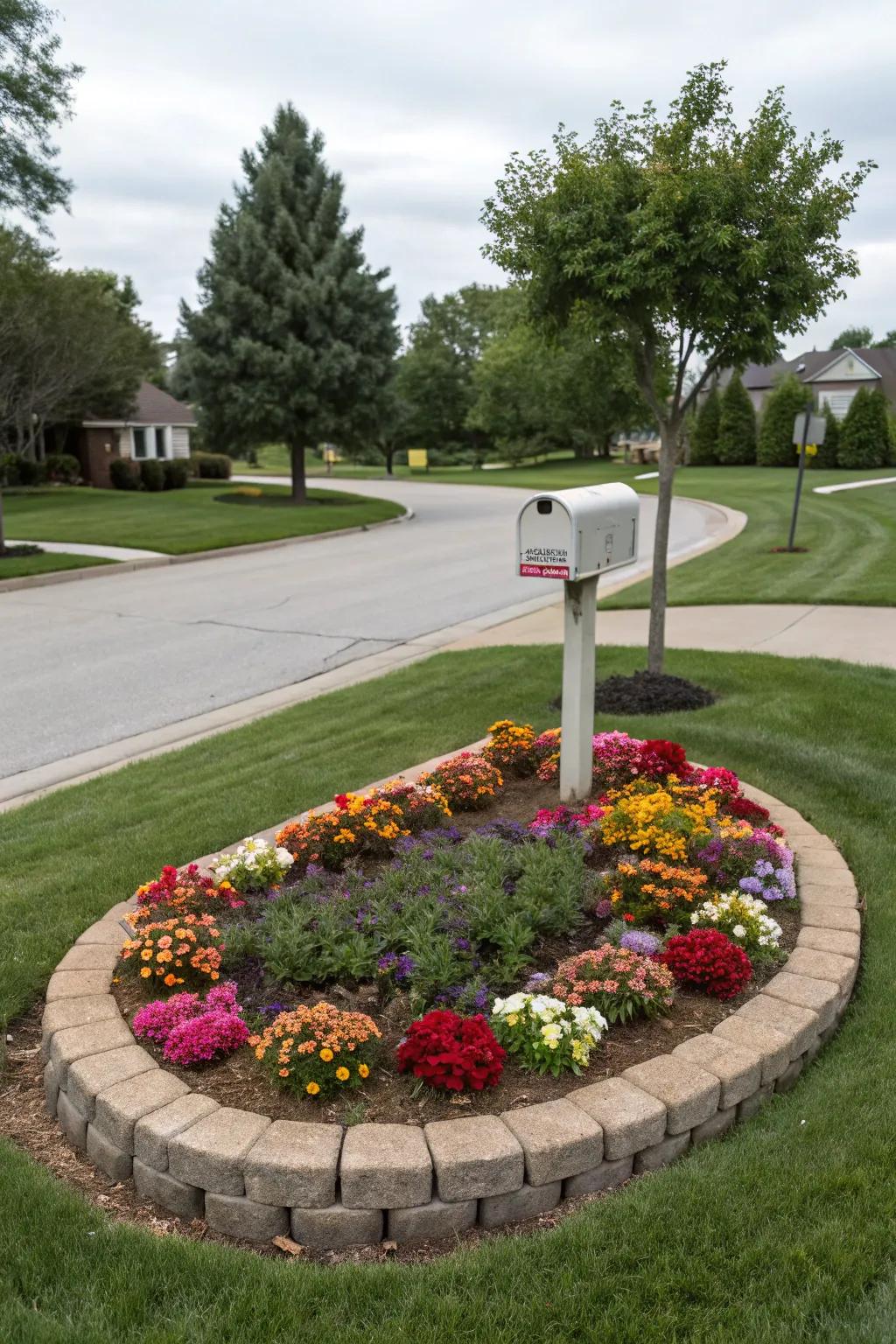 A circular layout cultivates a harmonious and welcoming mailbox setting.