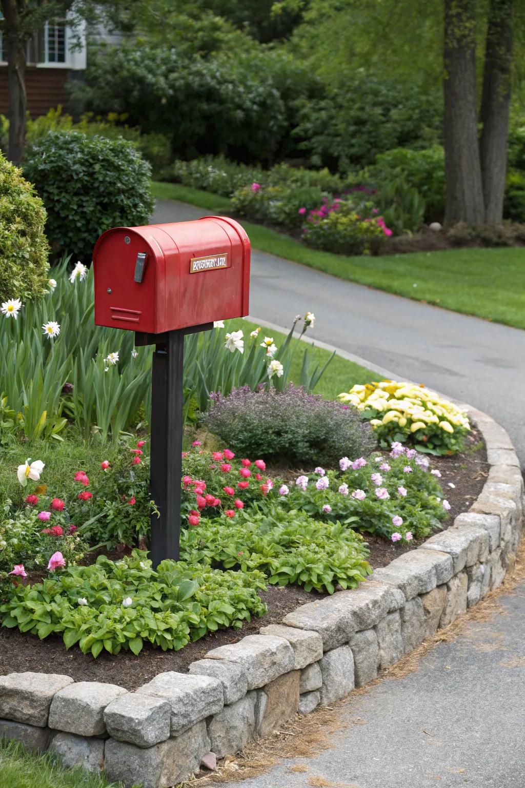 Stone borders provide an elegant accent to your mailbox landscape.