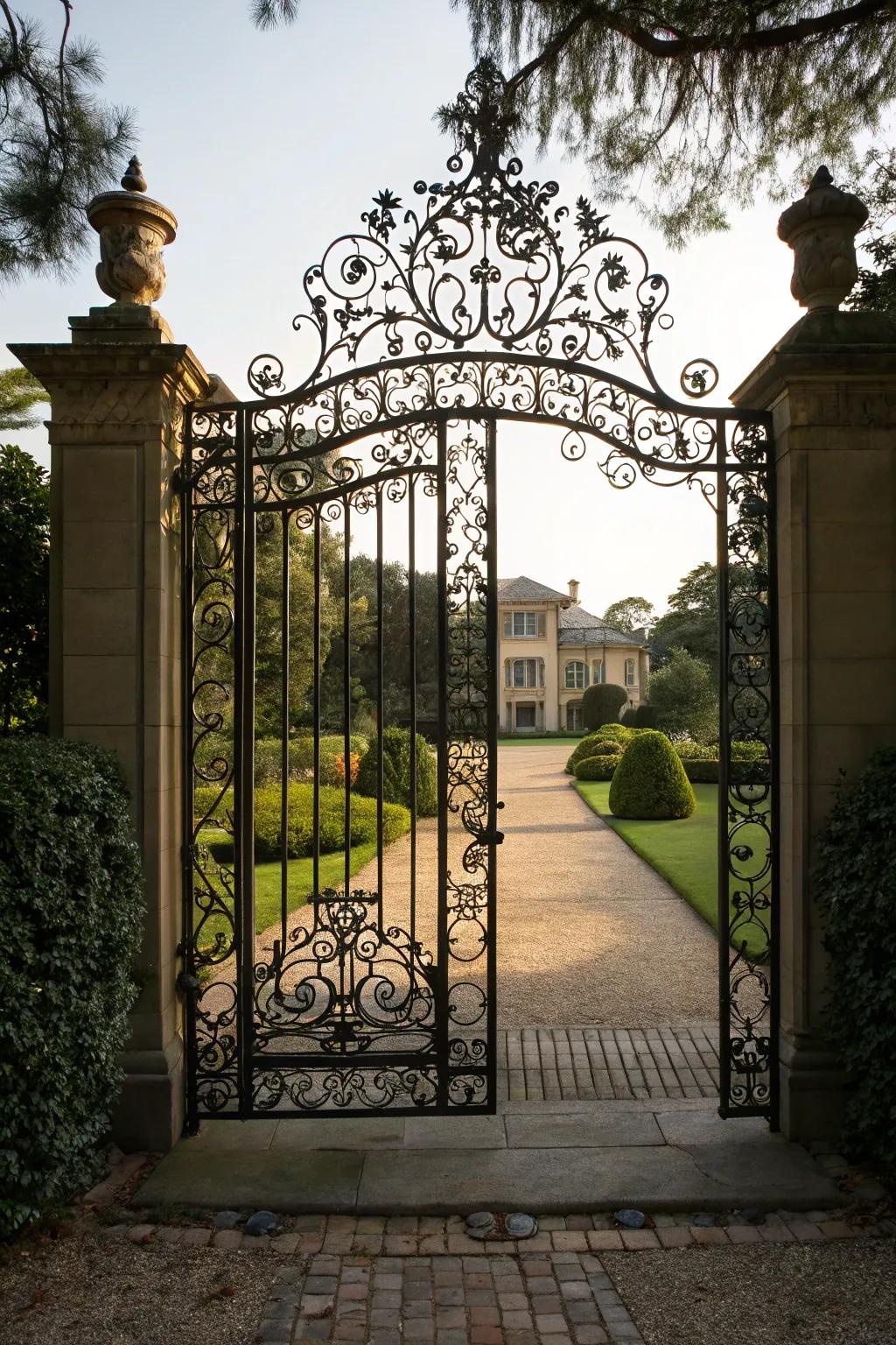 Classic intricate wrought iron gate design