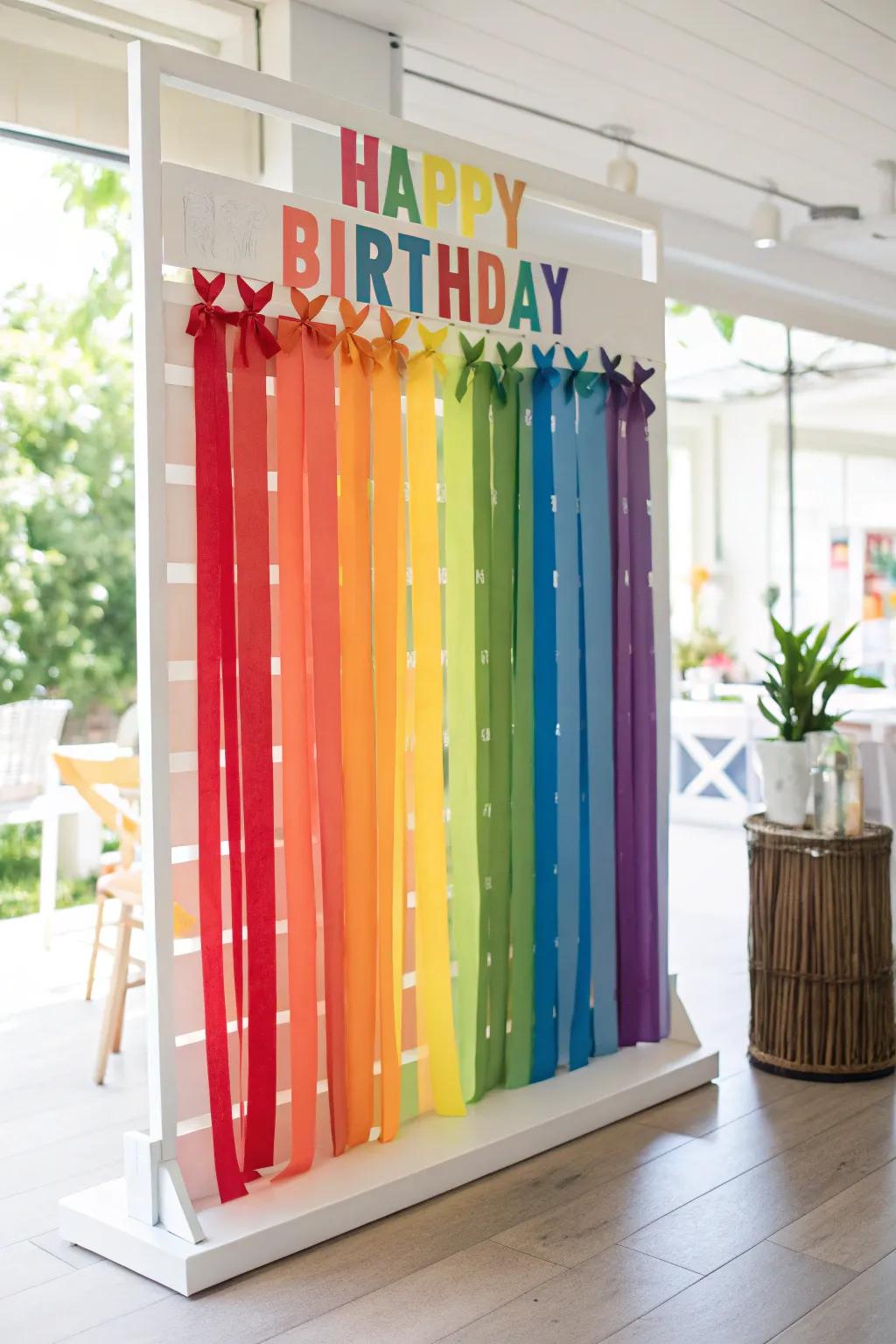 A rainbow-inspired birthday display, excellent for adding a vibrant burst to March celebrations.