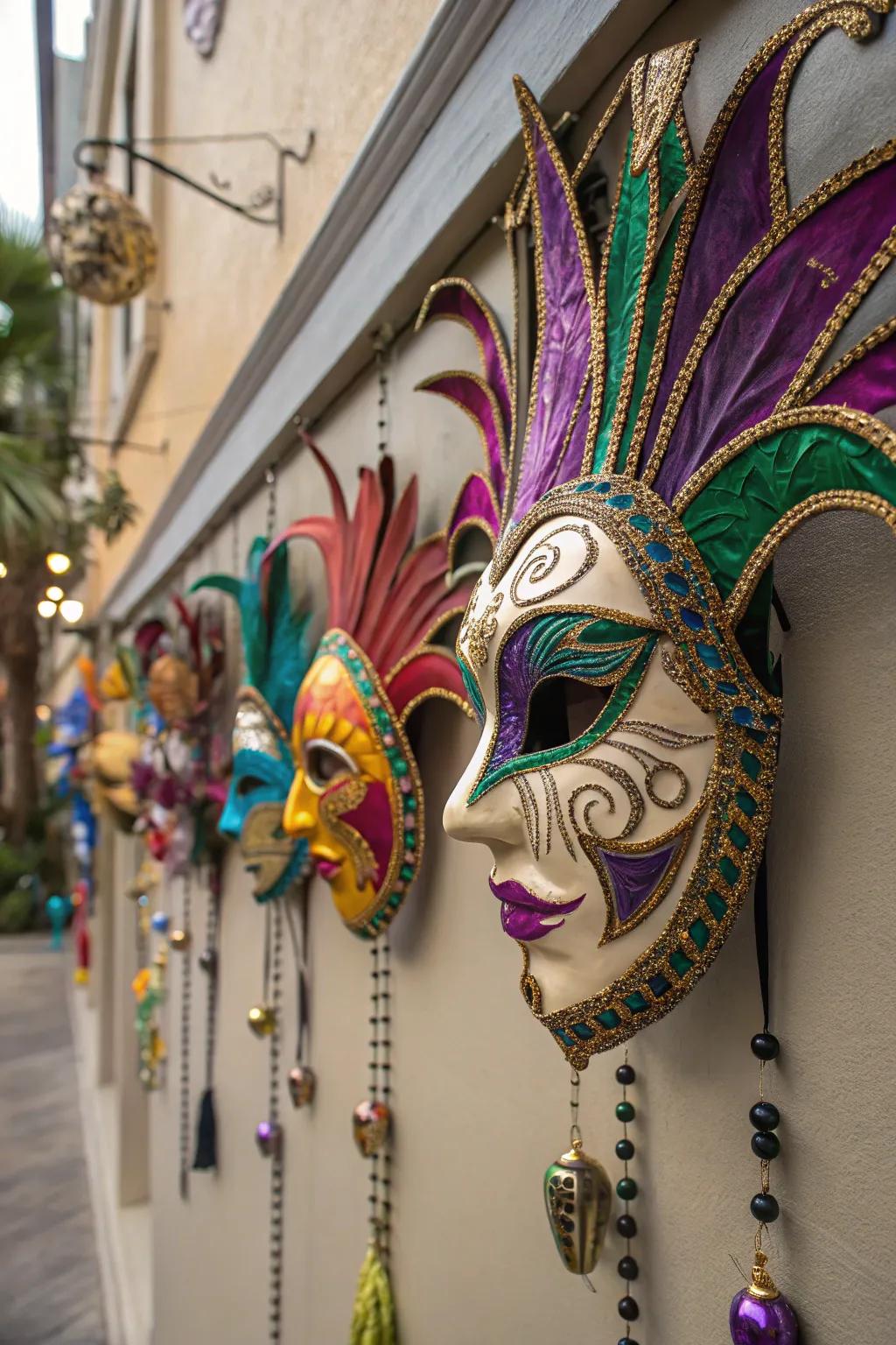 Design an eye-catching showcase with a compilation of Mardi Gras face coverings.