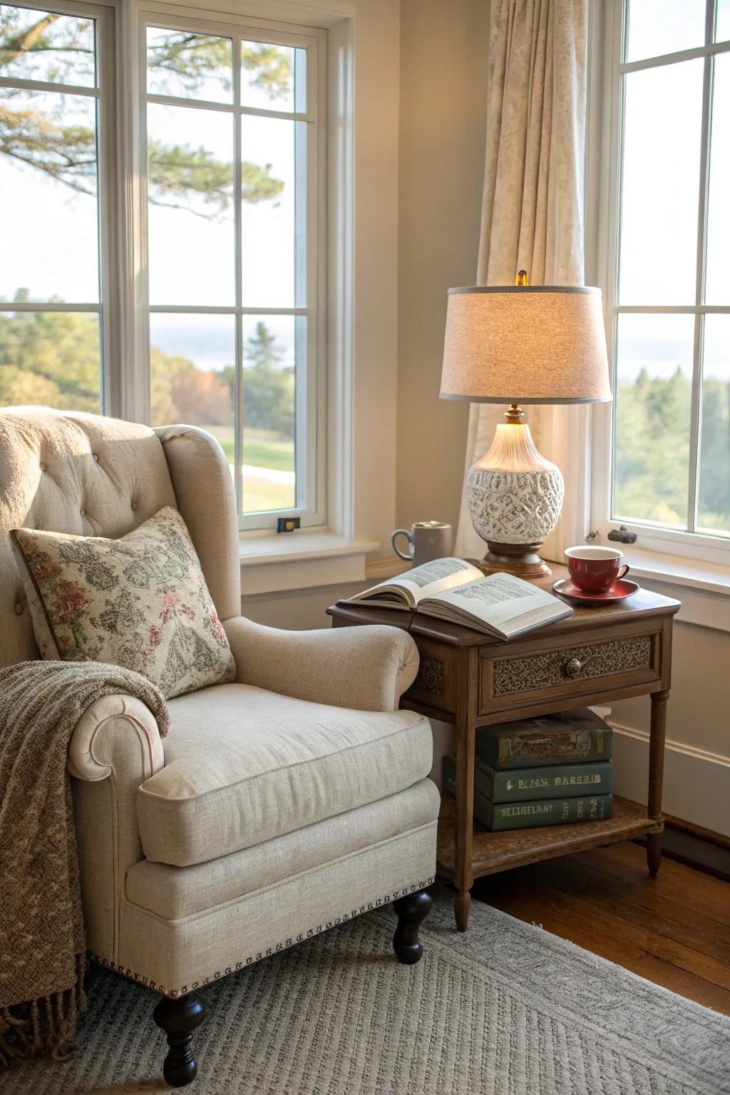 A reading nook offers a private space for relaxation within your primary bedroom.