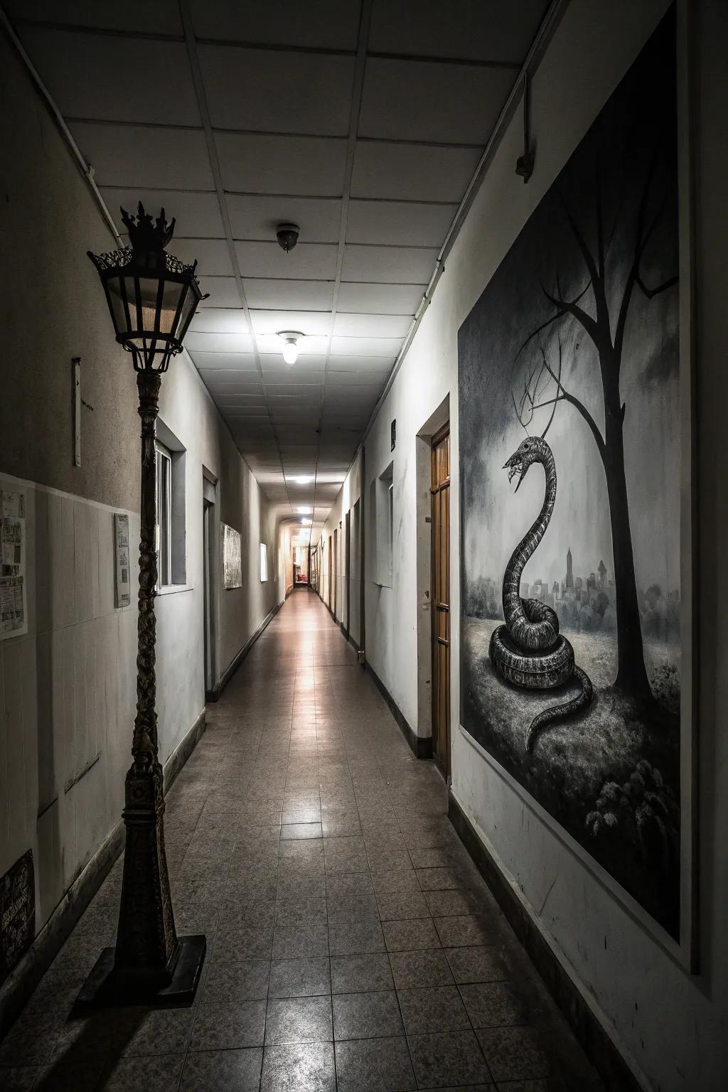 A street lamp evolves into a snake, sparking intrigue and mystery.