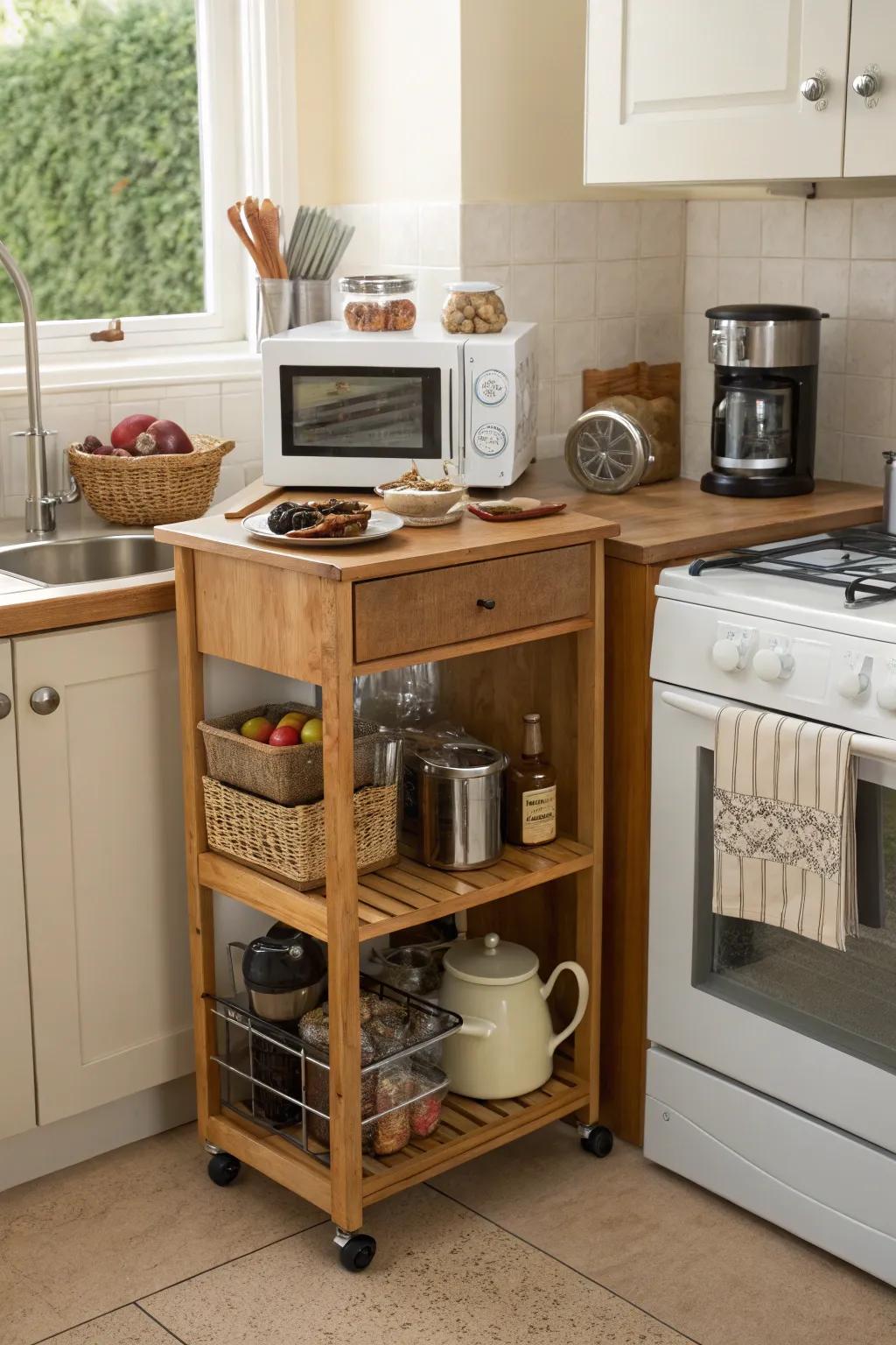 Maximize your available space with a microwave cart designed for corners.