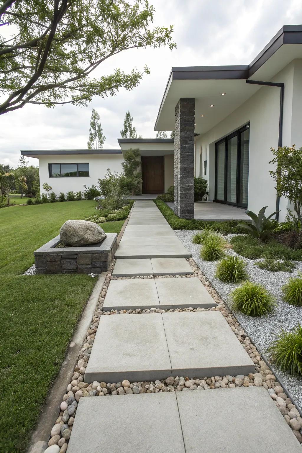 Concrete and stone create a sleek, contemporary look.