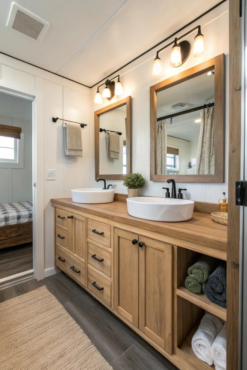 Elevate your bathroom with natural elements and refined fixtures for a spa-like atmosphere.