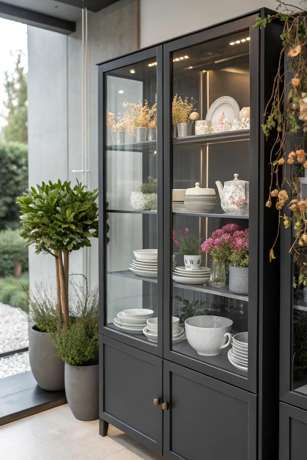 An organic-inspired contemporary display cabinet.