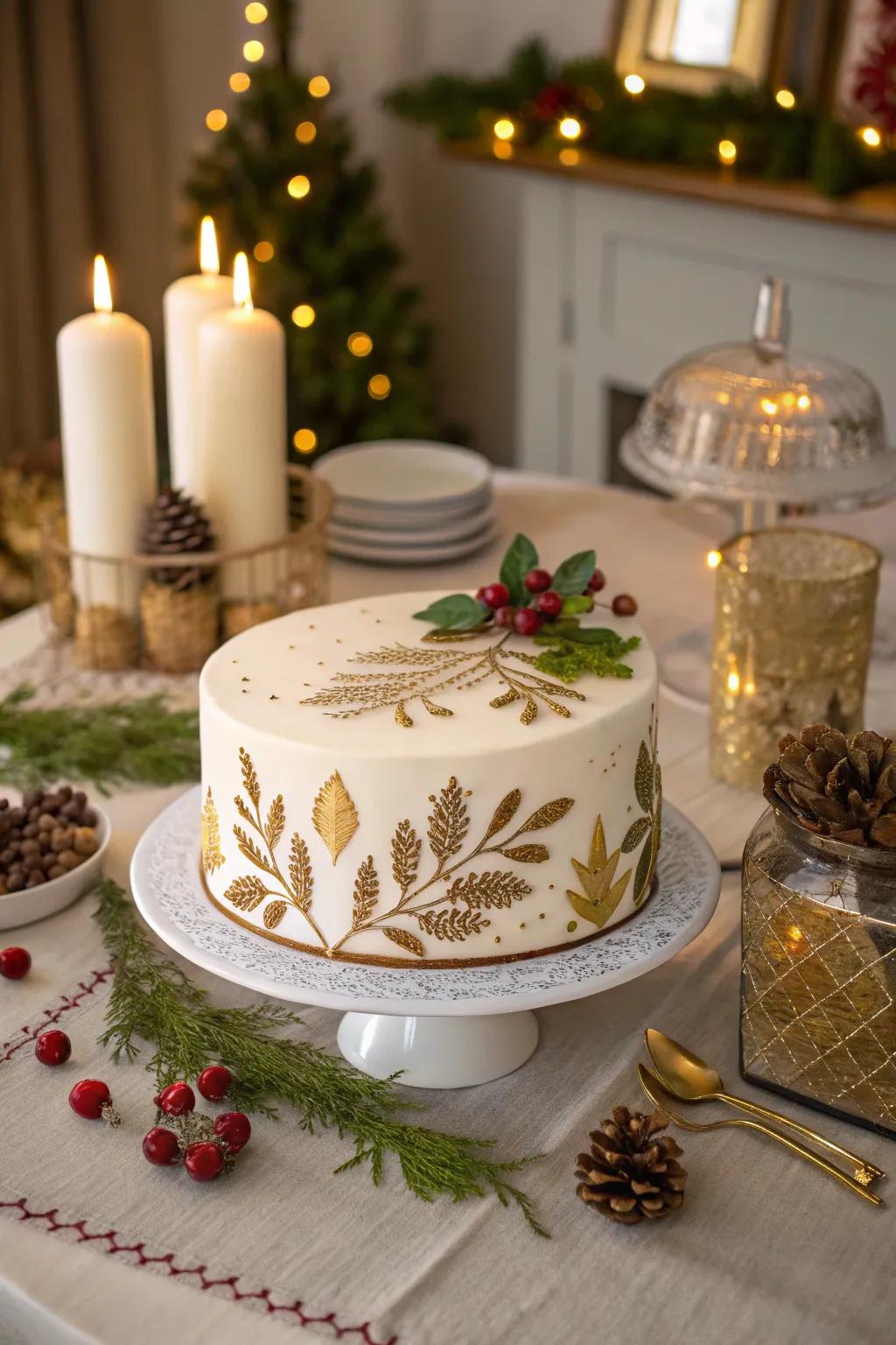 Christmas cake featuring refined gold details