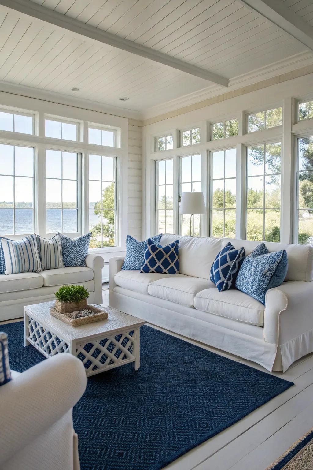 Sea-inspired blues infuse tranquility into the area.