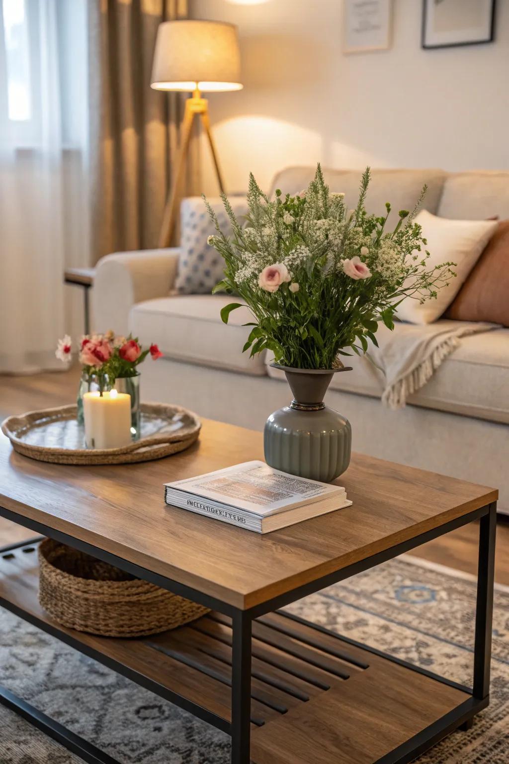 Where nature inspires design, creating a revitalizing coffee table display.
