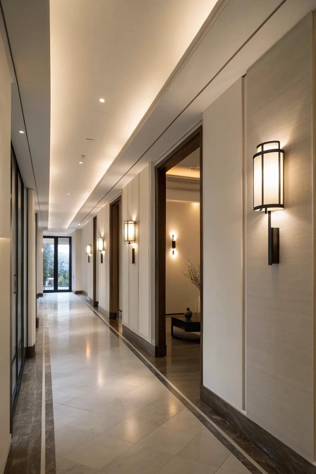 Minimalist wall sconces provide an understated lighting solution.