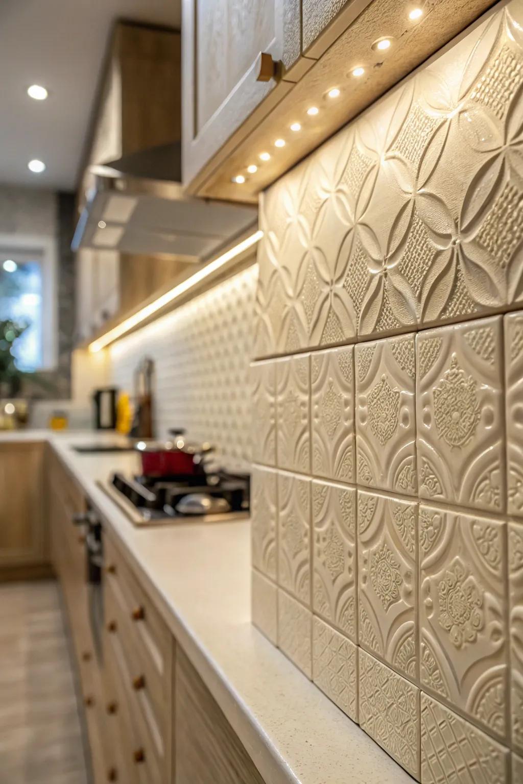 Surfaced tiles give your kitchen walls measurement and depth.