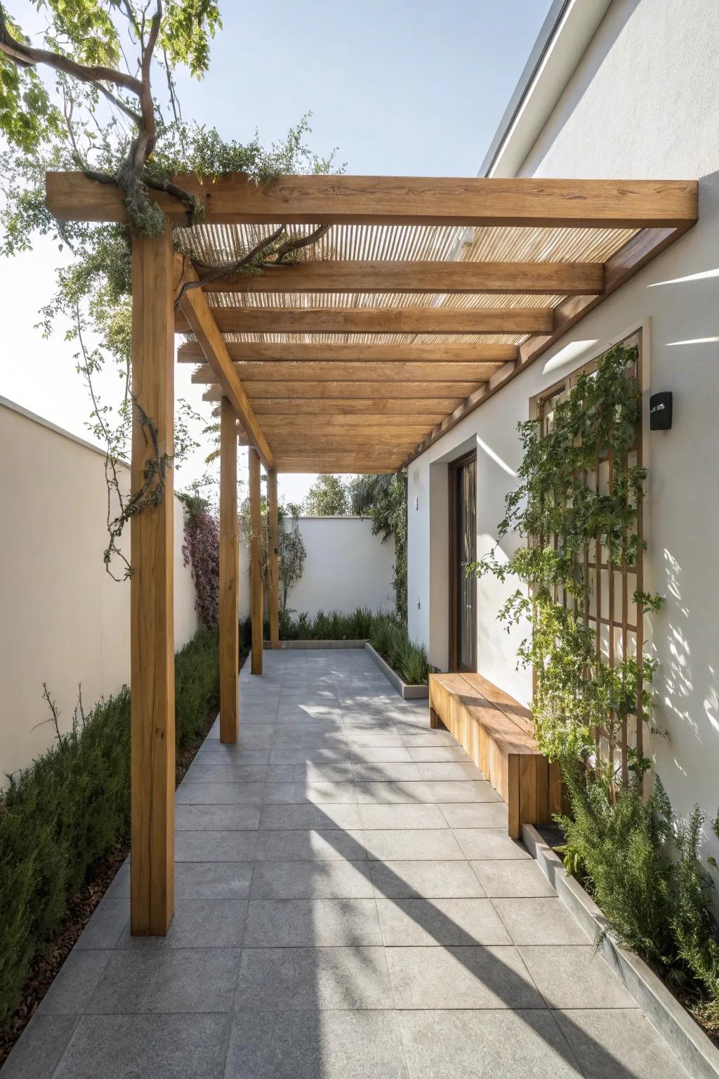 Enjoy the simplicity of a minimalist wood arbor.