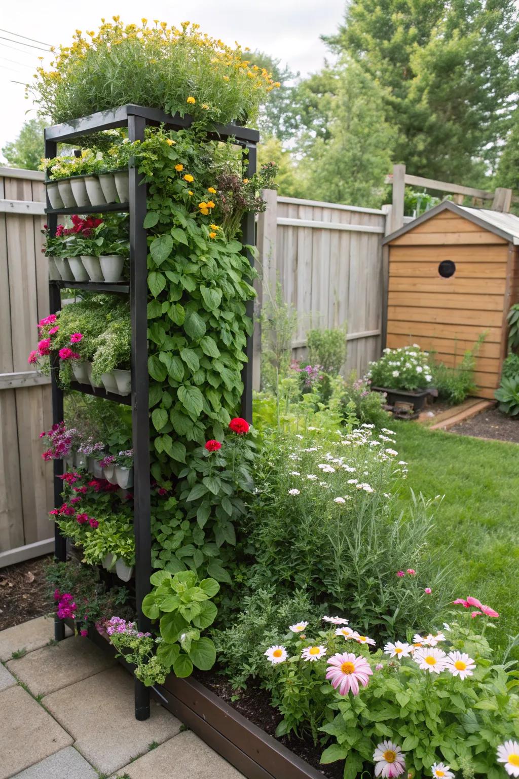 Vertical gardening introduces height and greenery to small spaces.