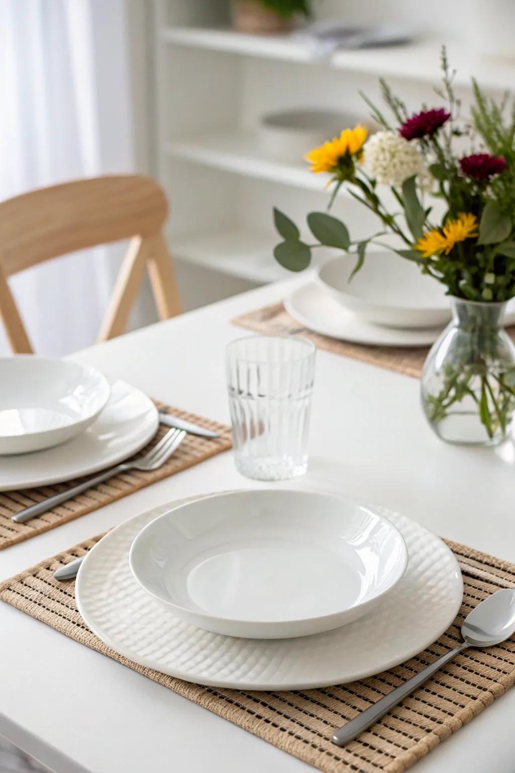 An uncluttered table aesthetic maintains simplicity while radiating grace.