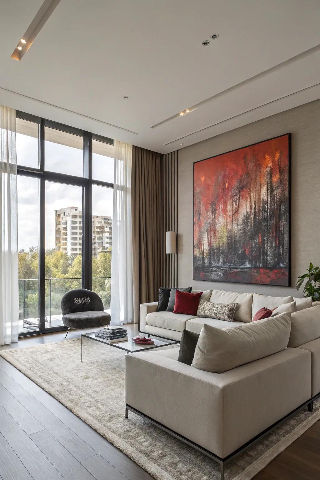 Large-scale artwork articulates a striking declaration.