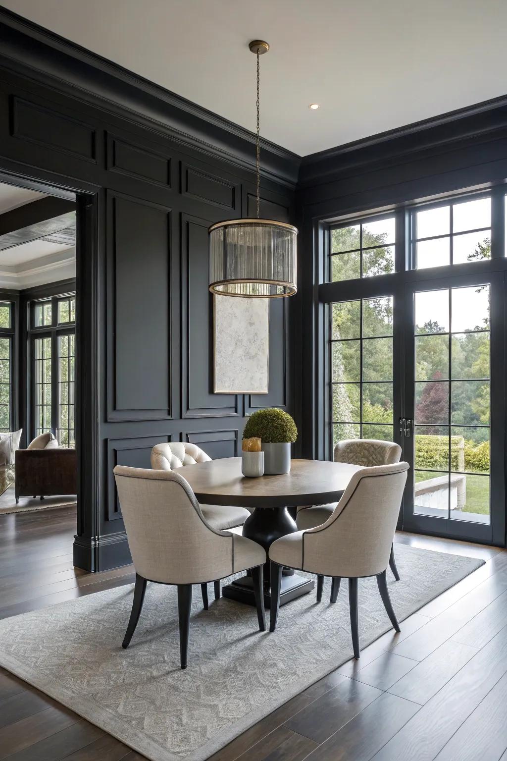 Deep wall accents fashion an eye-catching contrast against lighter walls and furnishings.