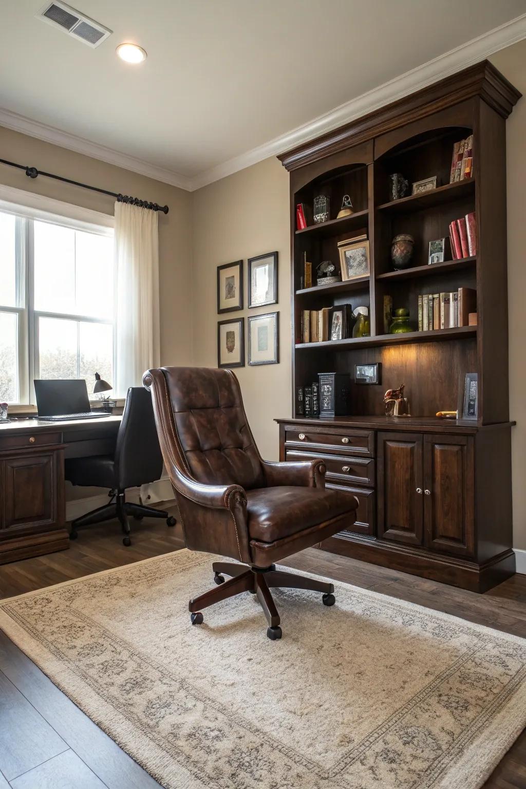 Rich textures contribute welcoming depth to this workspace.