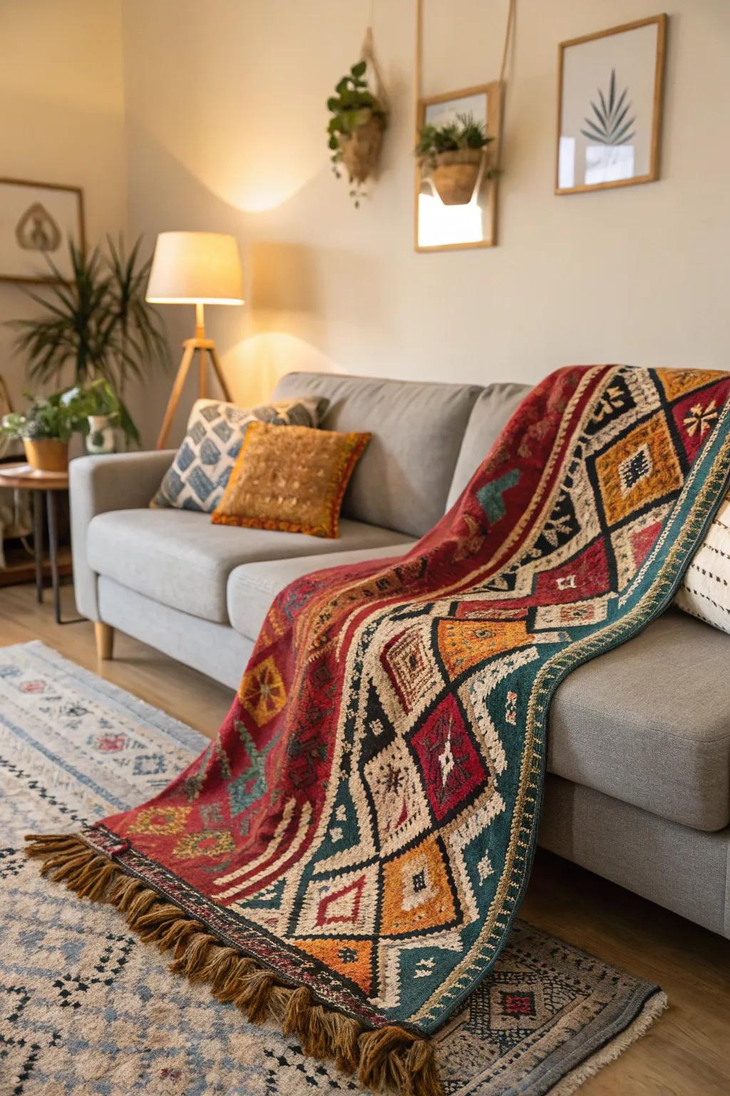 A Moroccan rug enriching a contemporary living space with warmth and color.