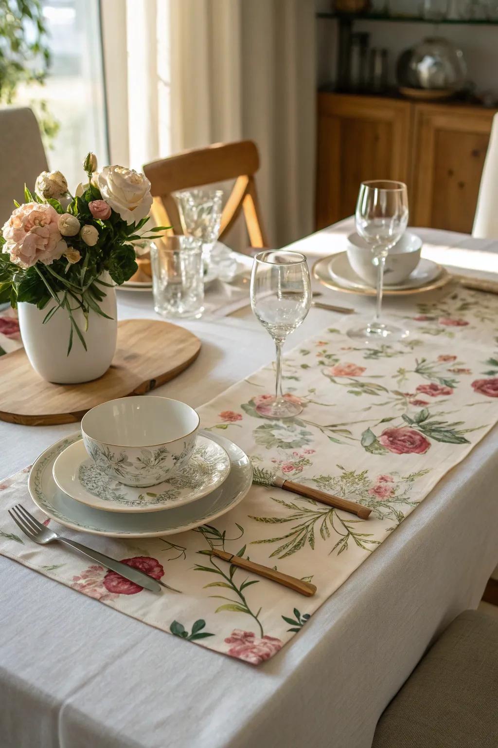 A botanical table accent introduces a breath of fresh air to your dining space.