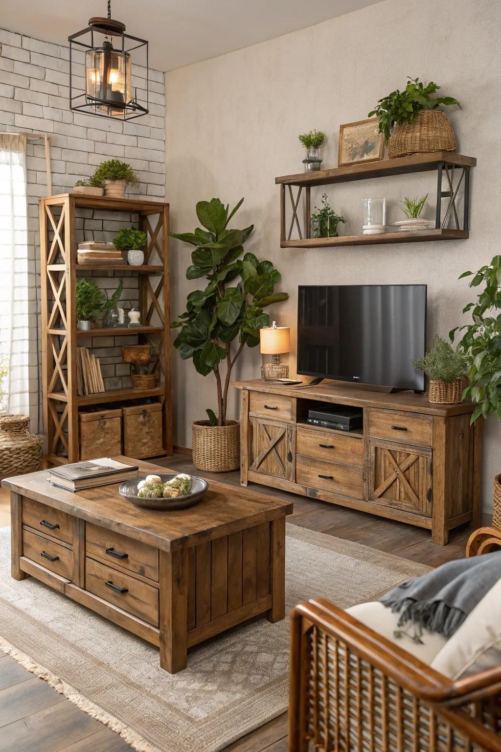 Natural style furnishings contribute warmth and a hint of the wilderness to any space.