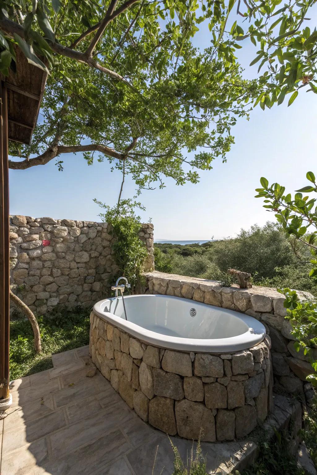 Design a rock enclave for a peaceful bathing experience.