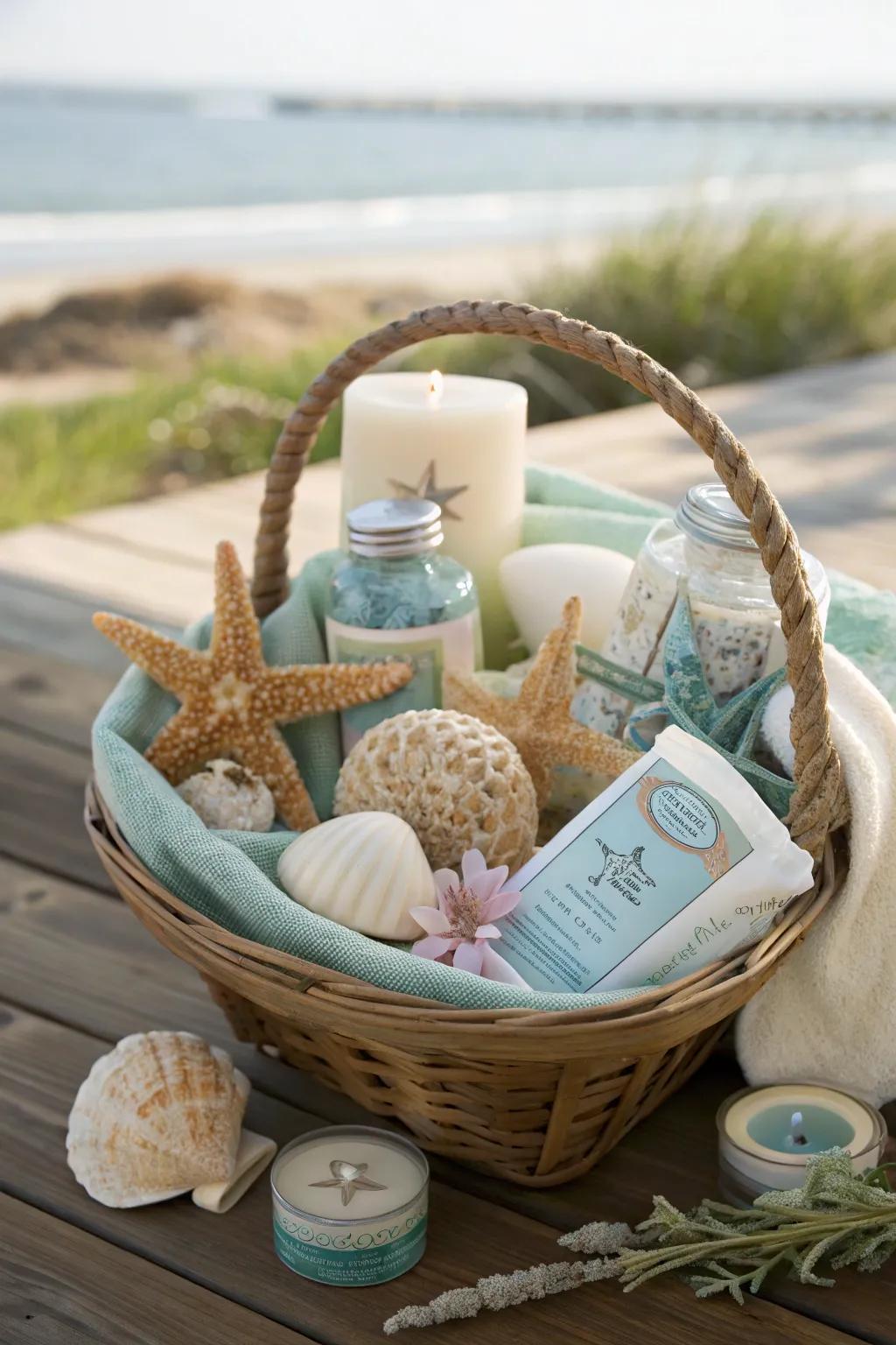 A sea-inspired gift basket is a delightful surprise for any ocean lover.