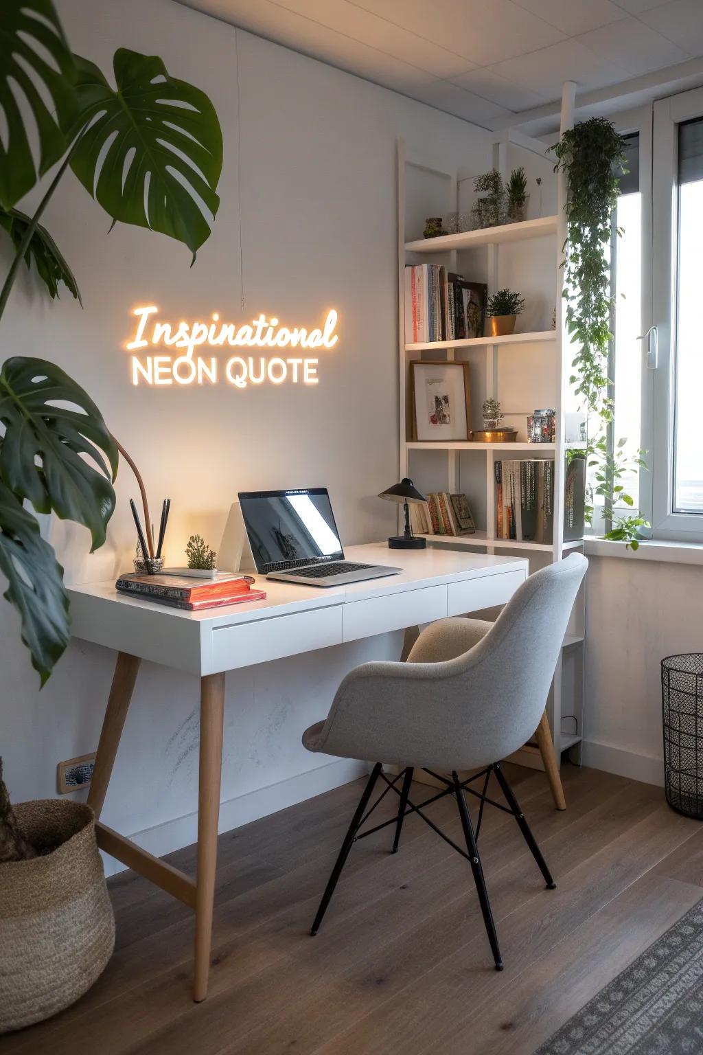 Let an inspirational neon phrase brighten your workspace.