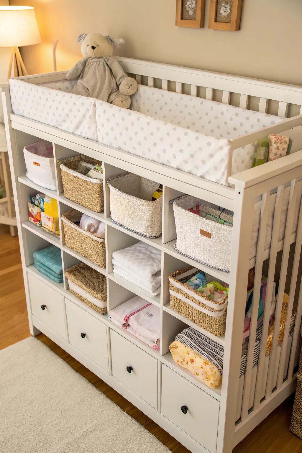 A multi-functional bassinet with storage units, best for economizing space.