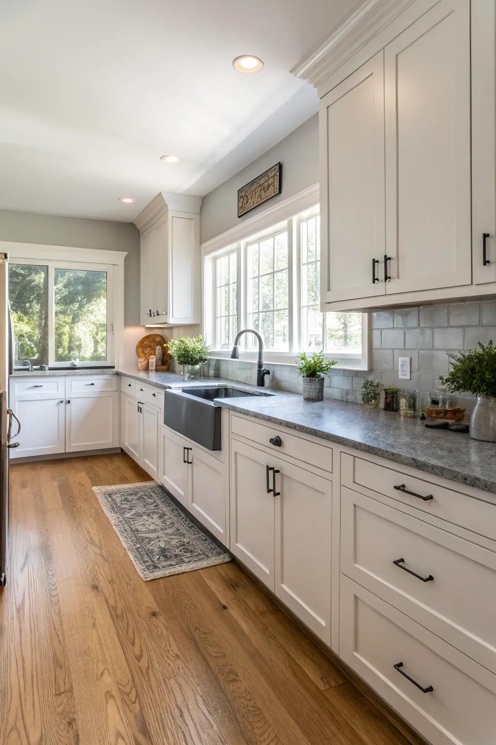 Understated hues exquisitely complementing hardwood flooring.