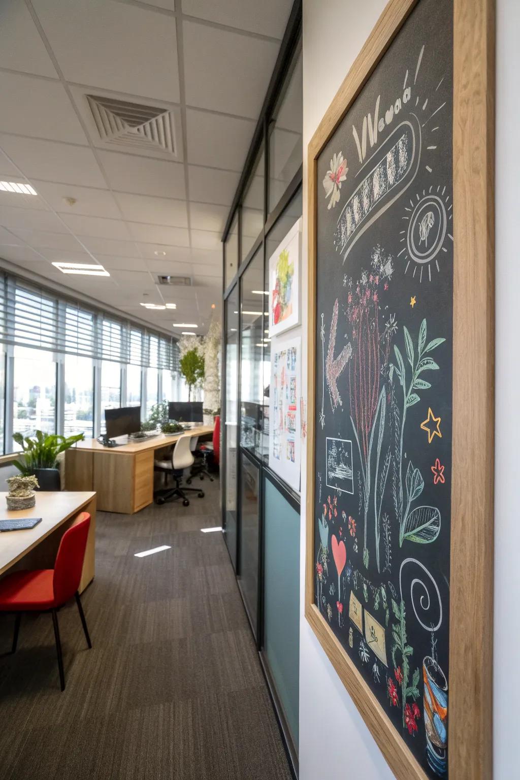 Elevate your office atmosphere with artistic framed chalkboard.