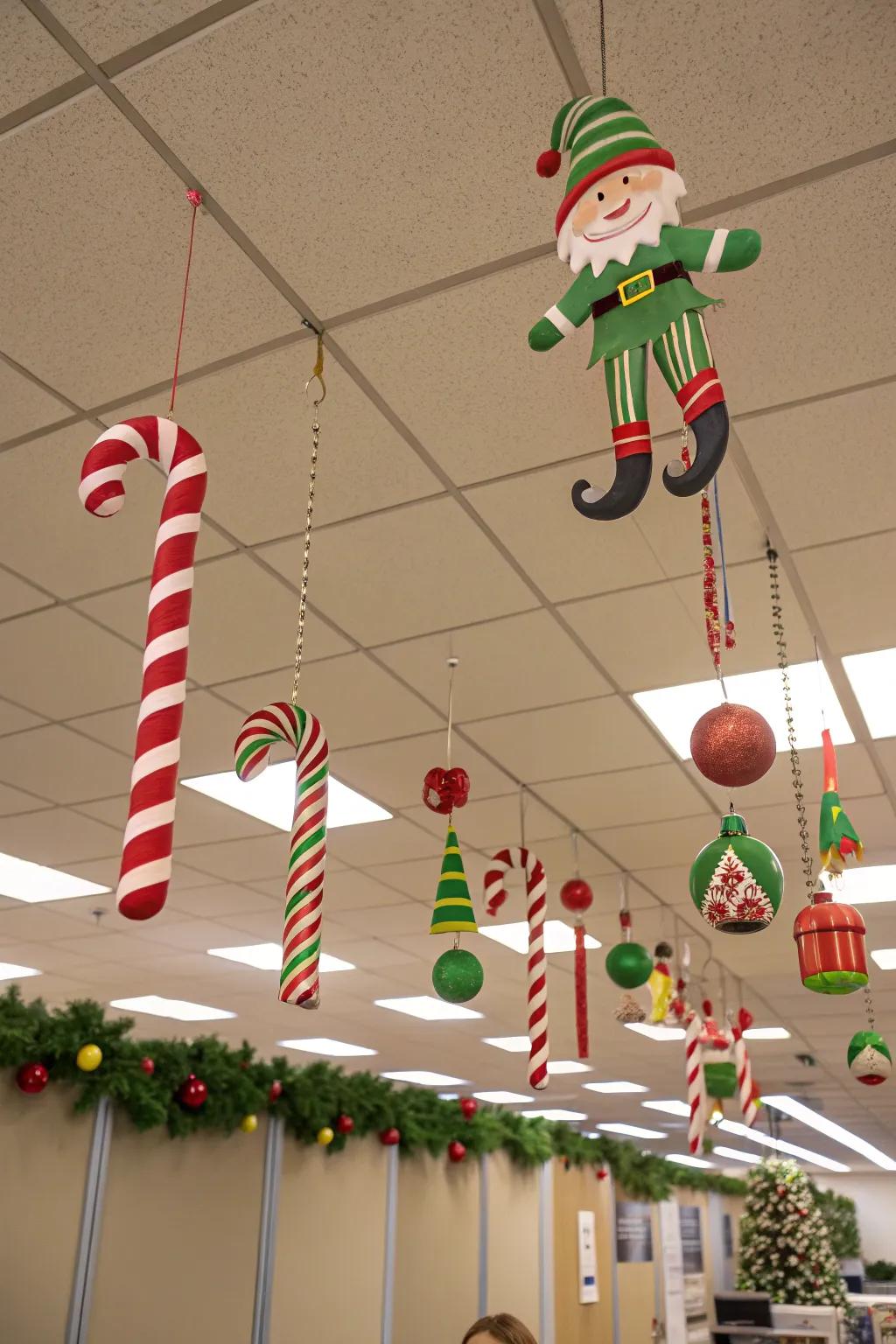 Overhead charm: use ceiling space for festive joy.